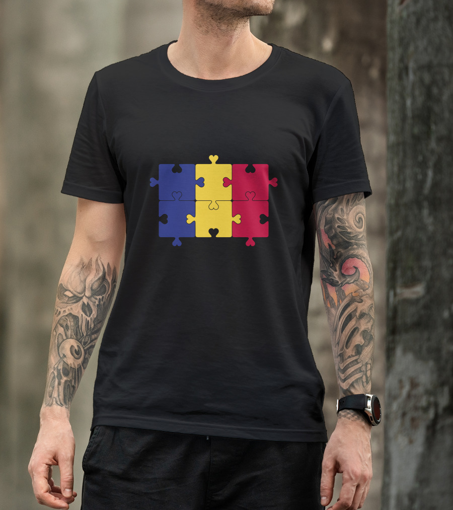 Flag Of Romania Puzzle Pieces T-Shirt