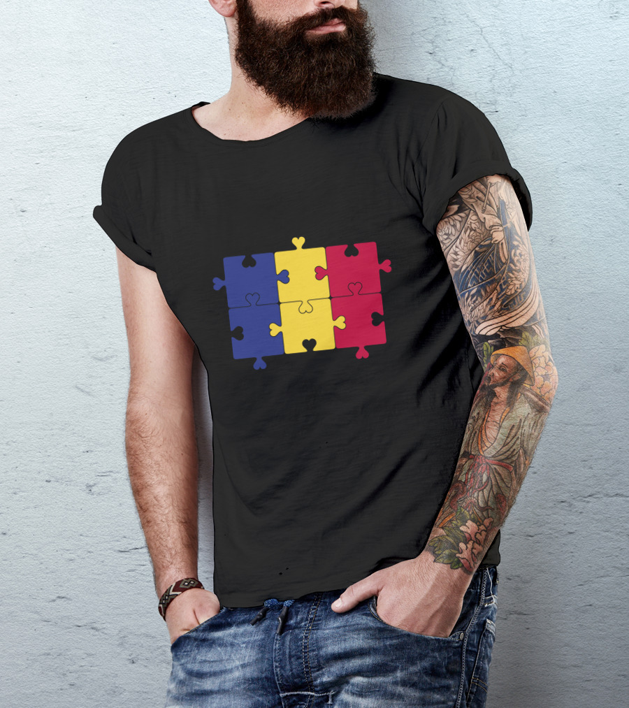 Flag Of Romania Puzzle Pieces T-Shirt