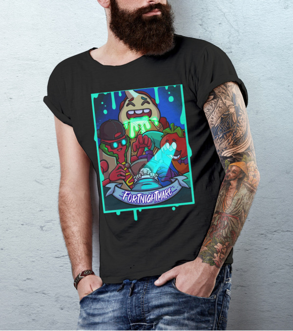 Fortnightmare Dripping Goo Characters With Flashlight And Scared Expressions T-Shirt