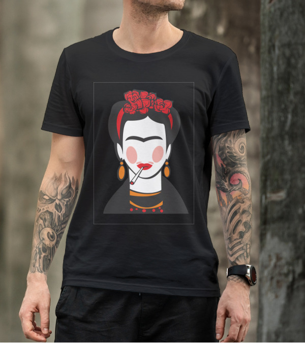 Frida Kahlo Red Roses And Cigarette Iconic T-Shirt