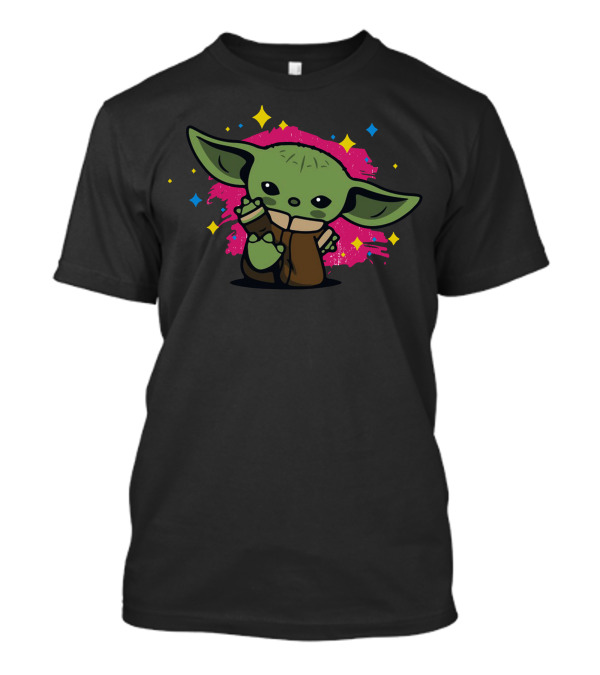 Funny Baby Yoda Cute Star Wars Character With Colorful Background T-Shirt