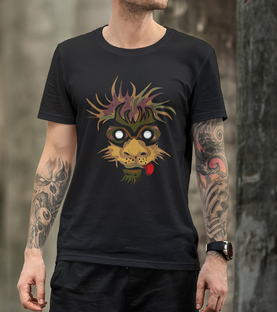 Funny Lion Mask Wild Tongue Face T-Shirt