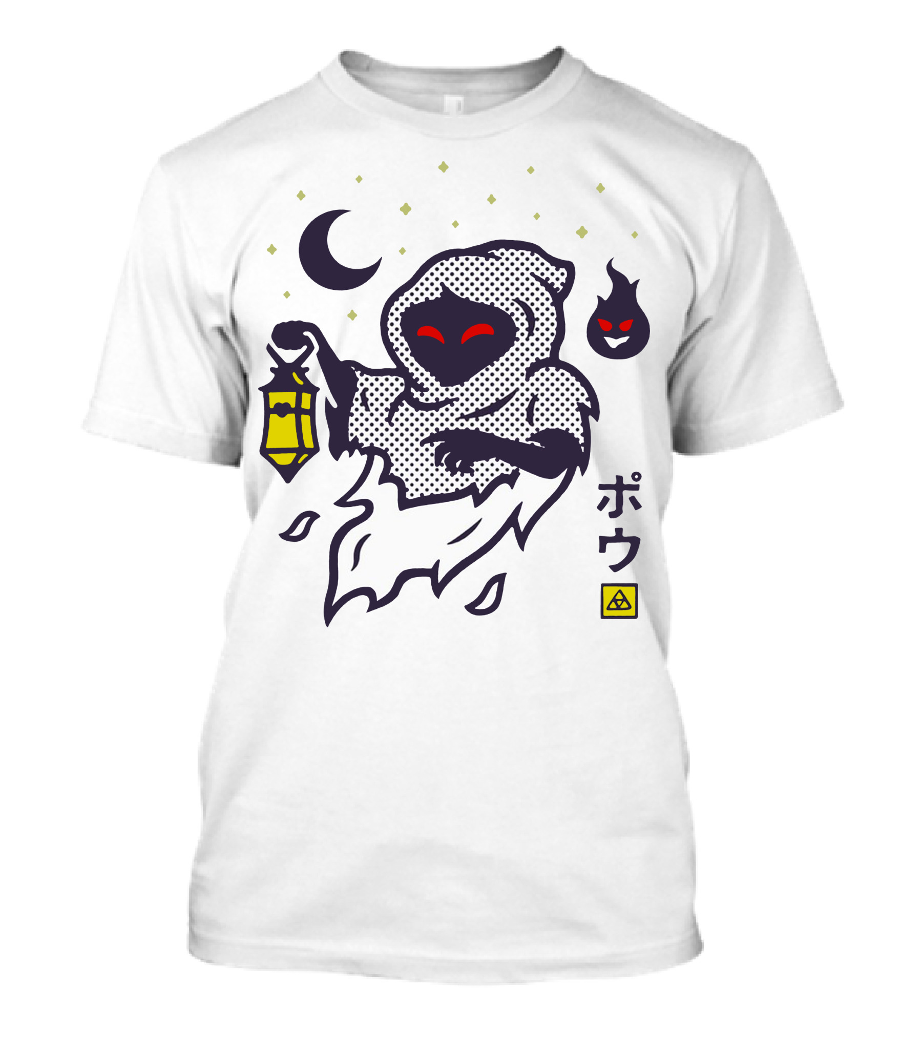 Ghost Lantern ポウ Crescent Night Specter With Lantern And Flame Spirits T-Shirt
