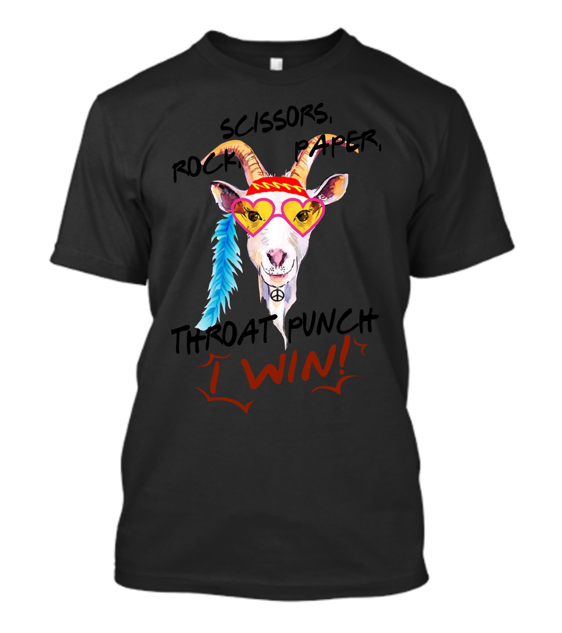Scissors Rock Paper Throat Punch I Win Goat With Heart Glasses And Peace T-Shirt