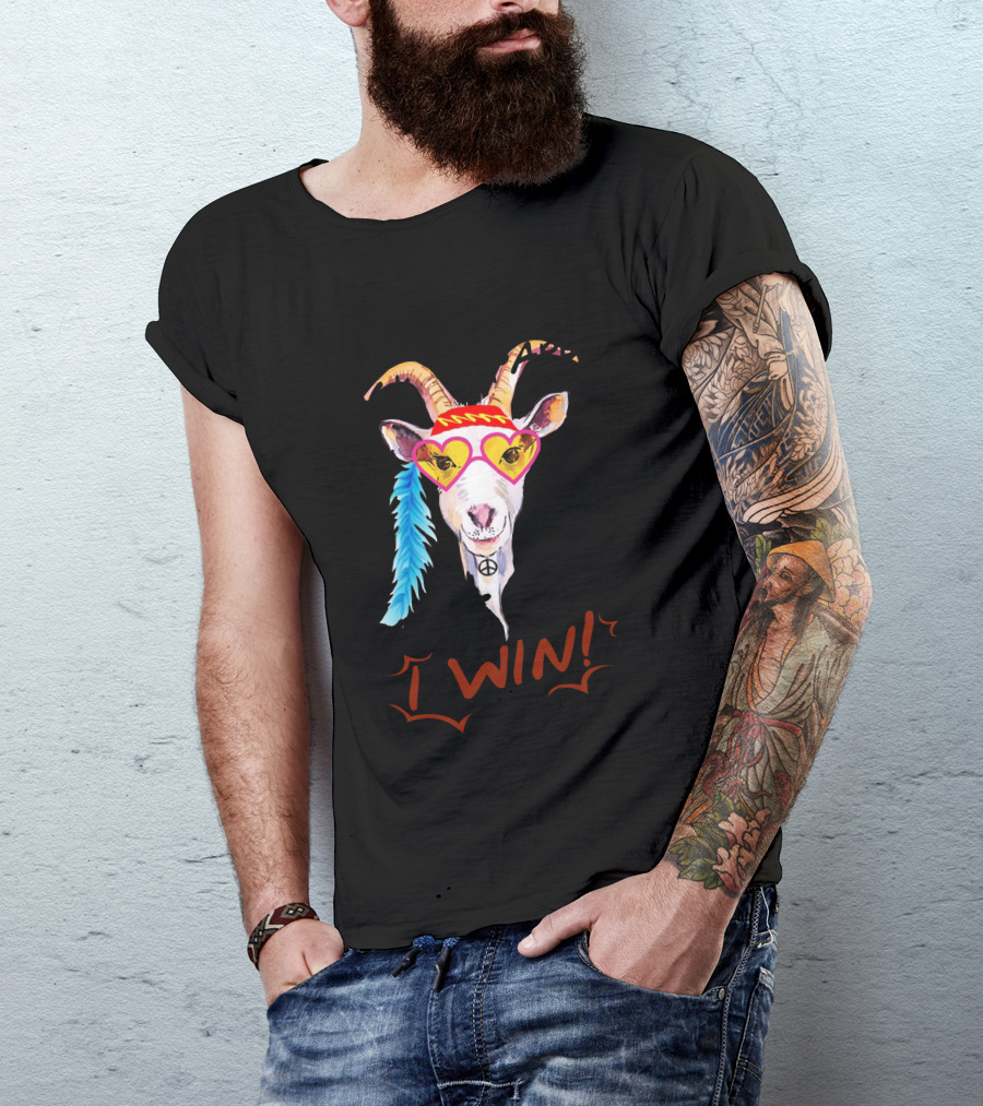 Scissors Rock Paper Throat Punch I Win Goat With Heart Glasses And Peace T-Shirt