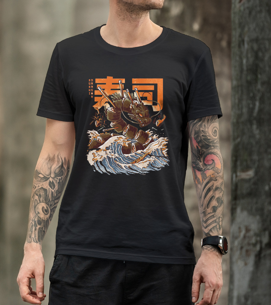 Sushi Dragon Kanji Wave Battle T-Shirt