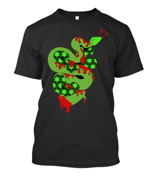 Green Snake With Stars And Red Accents T-Shirt