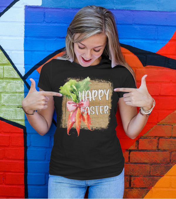 Happy Easter Carrots Watercolor With Pink T-Shirt