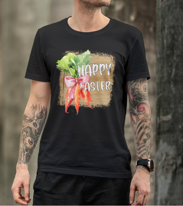 Happy Easter Carrots Watercolor With Pink T-Shirt