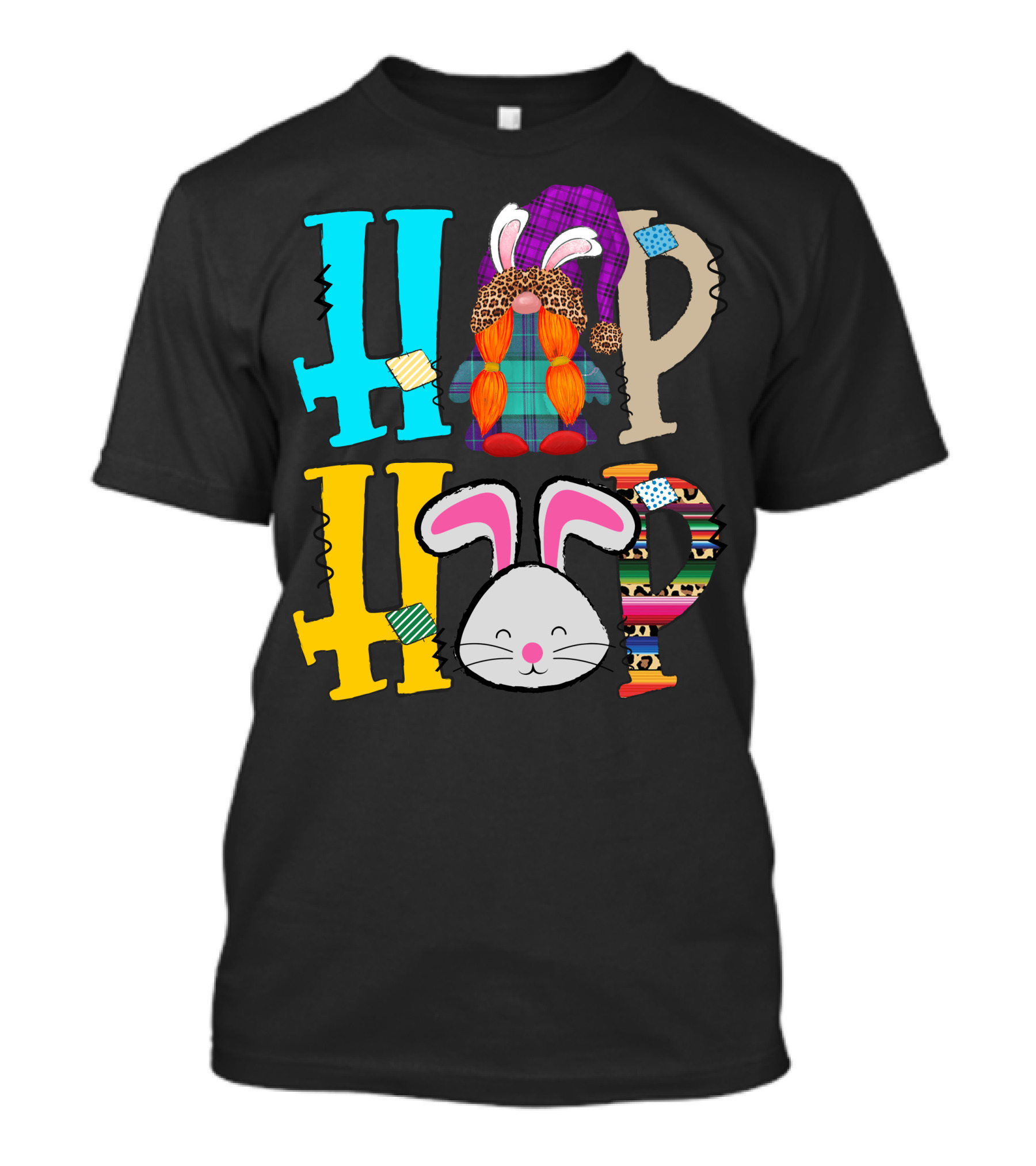 Hip Hop Easter Bunny Gnome Colorful Letters T-Shirt