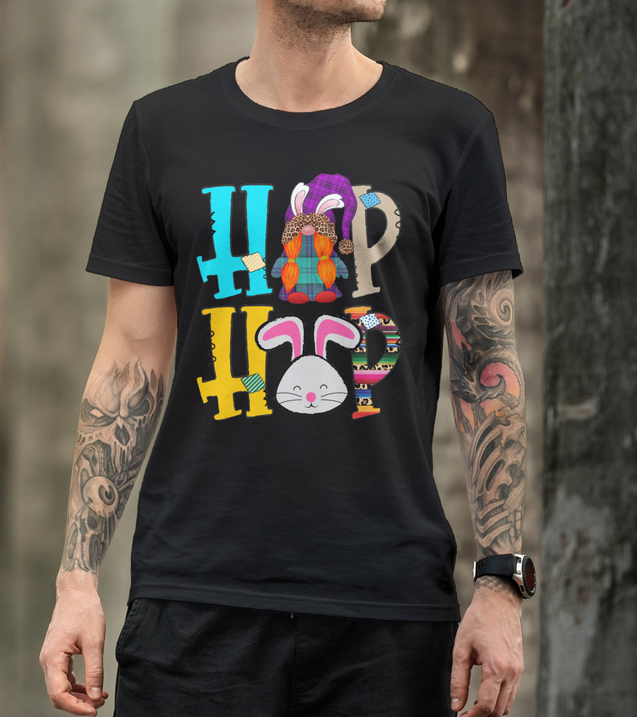 Hip Hop Easter Bunny Gnome Colorful Letters T-Shirt