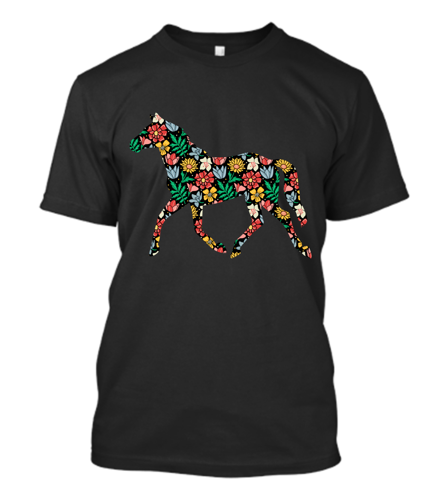 Horse Floral Pattern Cute T-Shirt