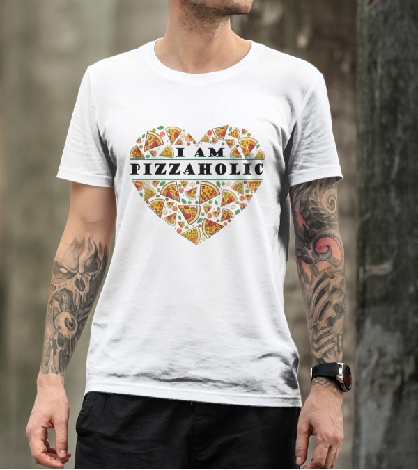 I Am Pizzaholic Heart-Shaped Pizza Slice T-Shirt