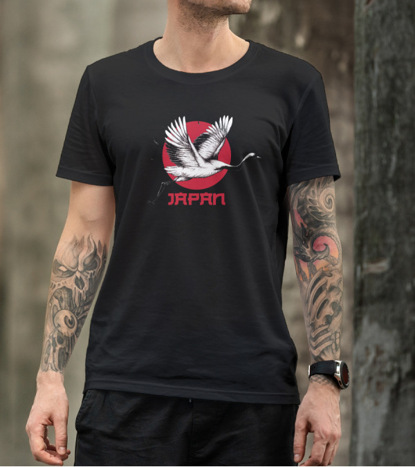 Japan Spirit And Culture Crane Red Circle T-Shirt