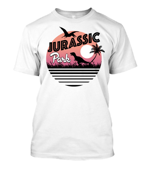 Jurassic Park Sunset Silhouette With Dinosaur And Palm Trees T-Shirt