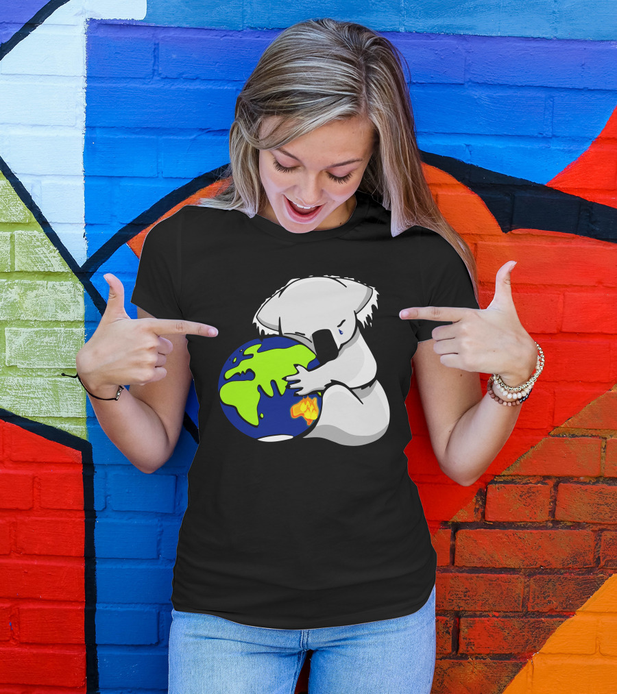 Koala Hugs The Earth Australian Bush Fire Relief Dopeyart Earth Crying Iconic T-Shirt