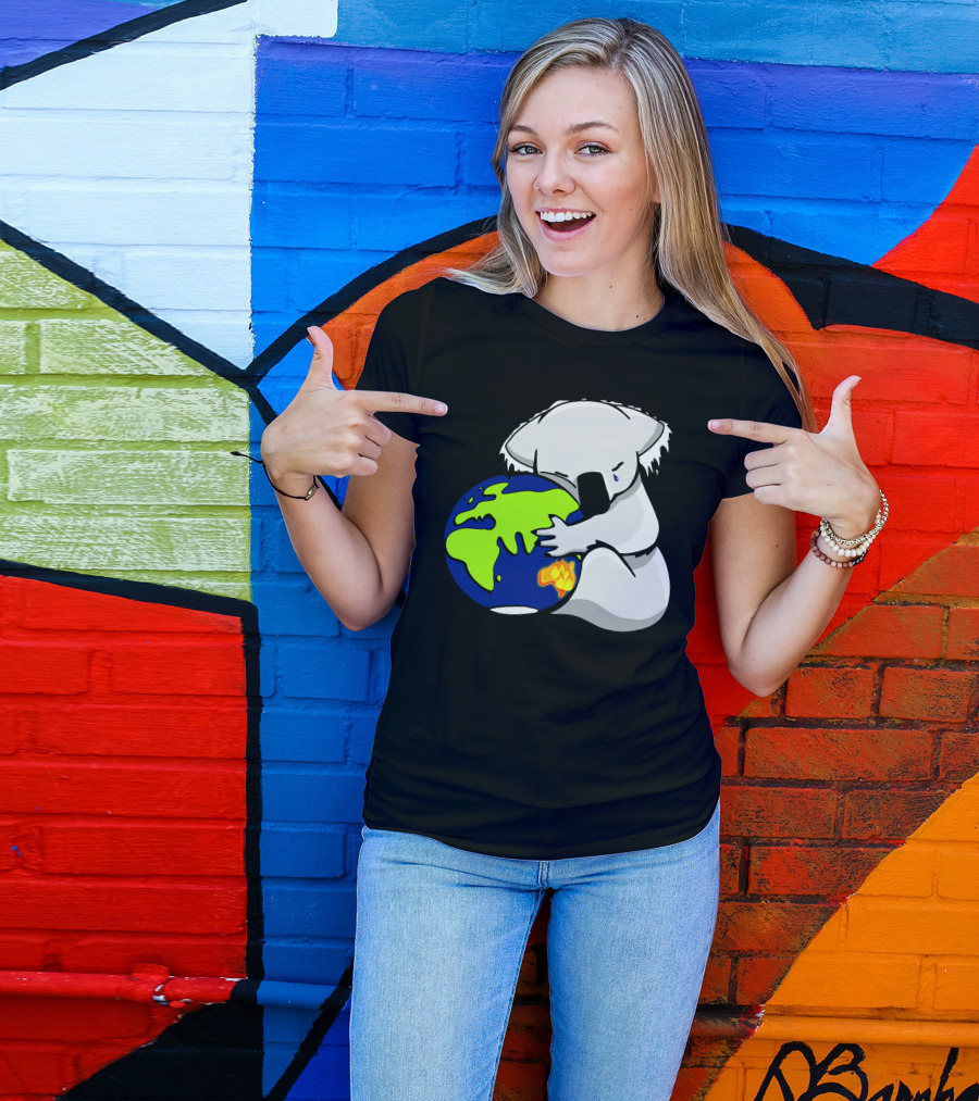 Koala Hugs The Earth Australian Bush Fire Relief Dopeyart Earth Crying Iconic T-Shirt