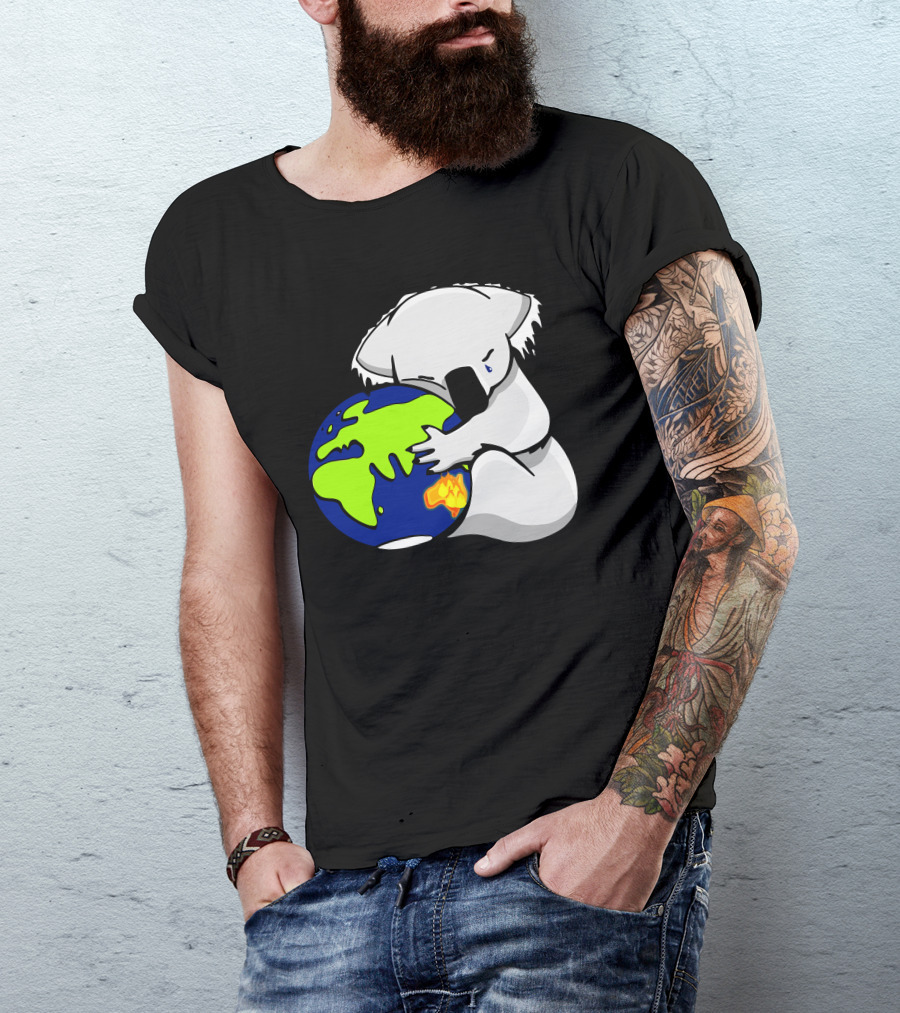 Koala Hugs The Earth Australian Bush Fire Relief Dopeyart Earth Crying Iconic T-Shirt