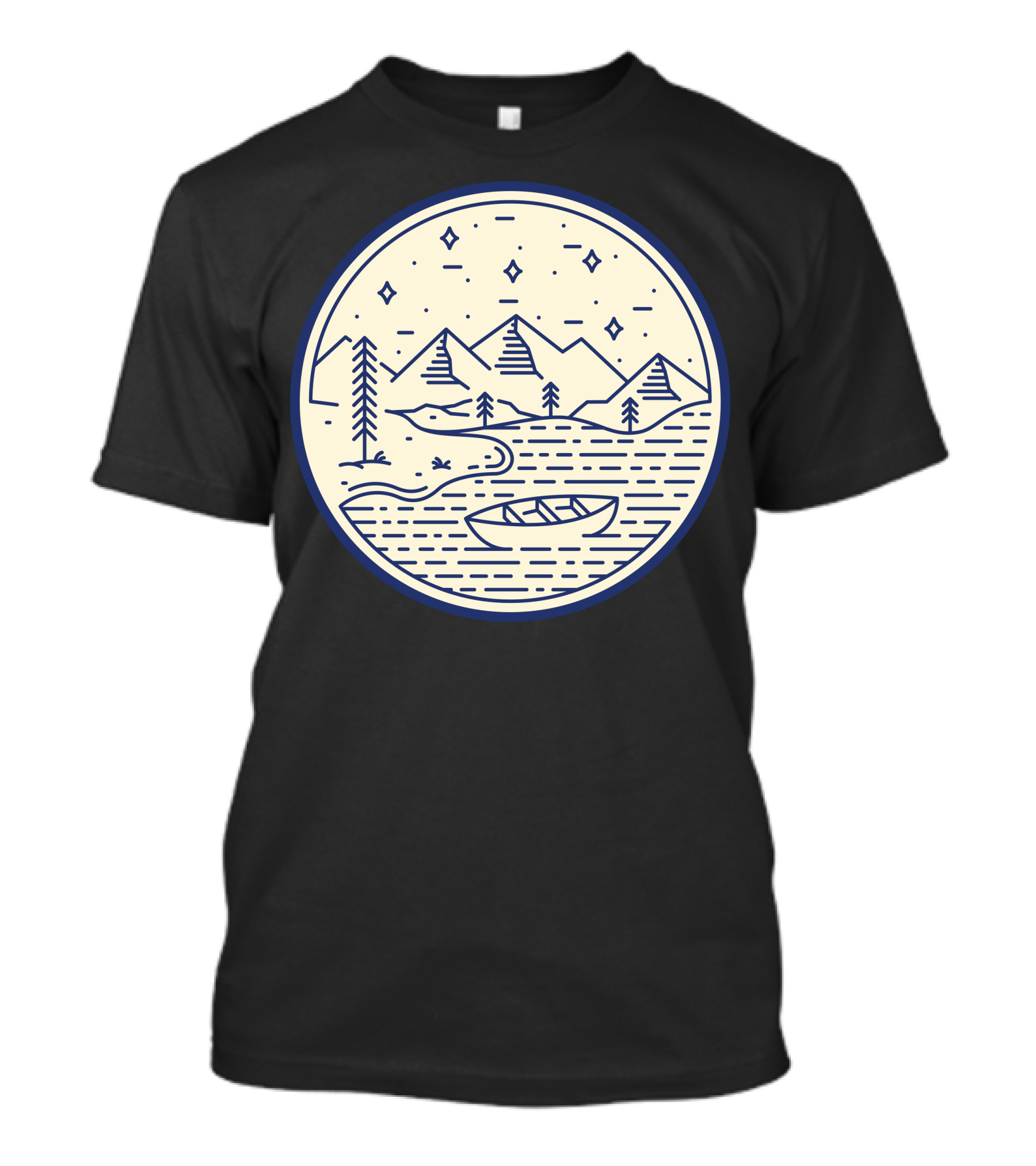 Lake Canoe Mountain Stars Nature Scene T-Shirt