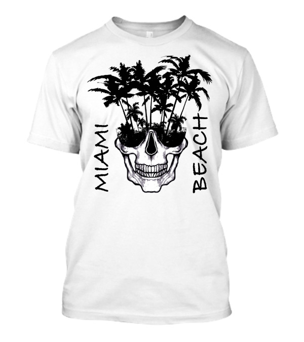Miami Beach Skull With Palm Trees In T-Shirt