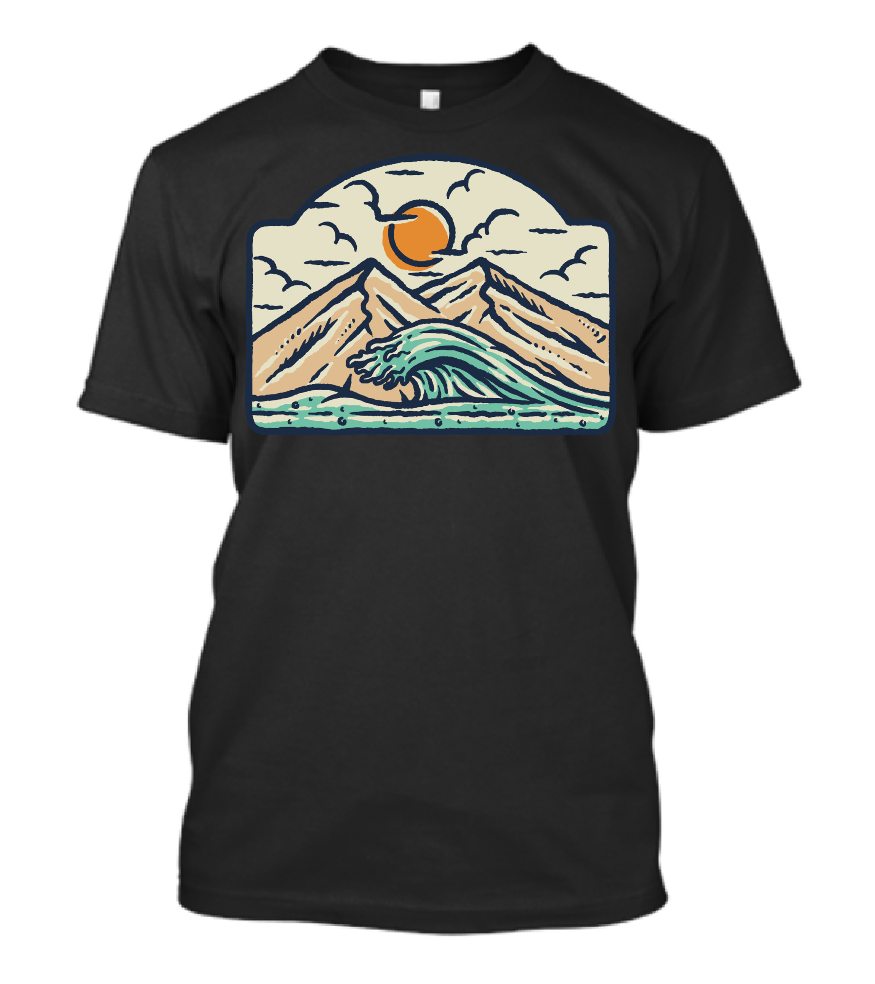 Mountain And Wave Sunset With Clouds And Sun T-Shirt