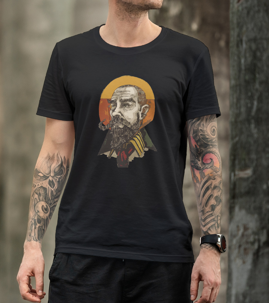 Mr Man Steampunk Bearded Gentleman With Pipe And Sun Background T-Shirt