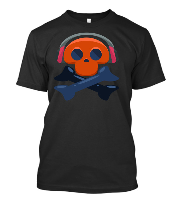 Music Love Skull With Headphones And Crossbones T-Shirt
