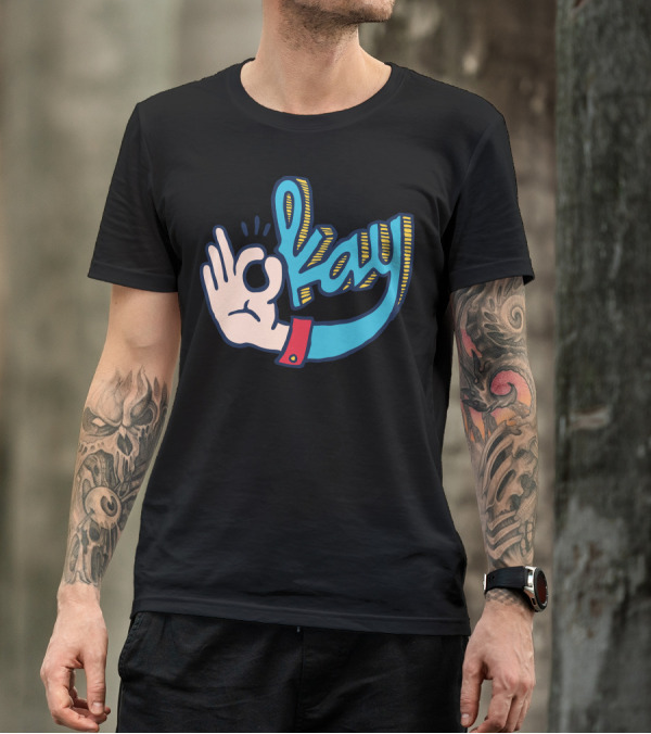 Okay Hand Gesture Blue Sleeve T-Shirt