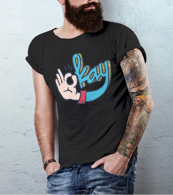 Okay Hand Gesture Blue Sleeve T-Shirt