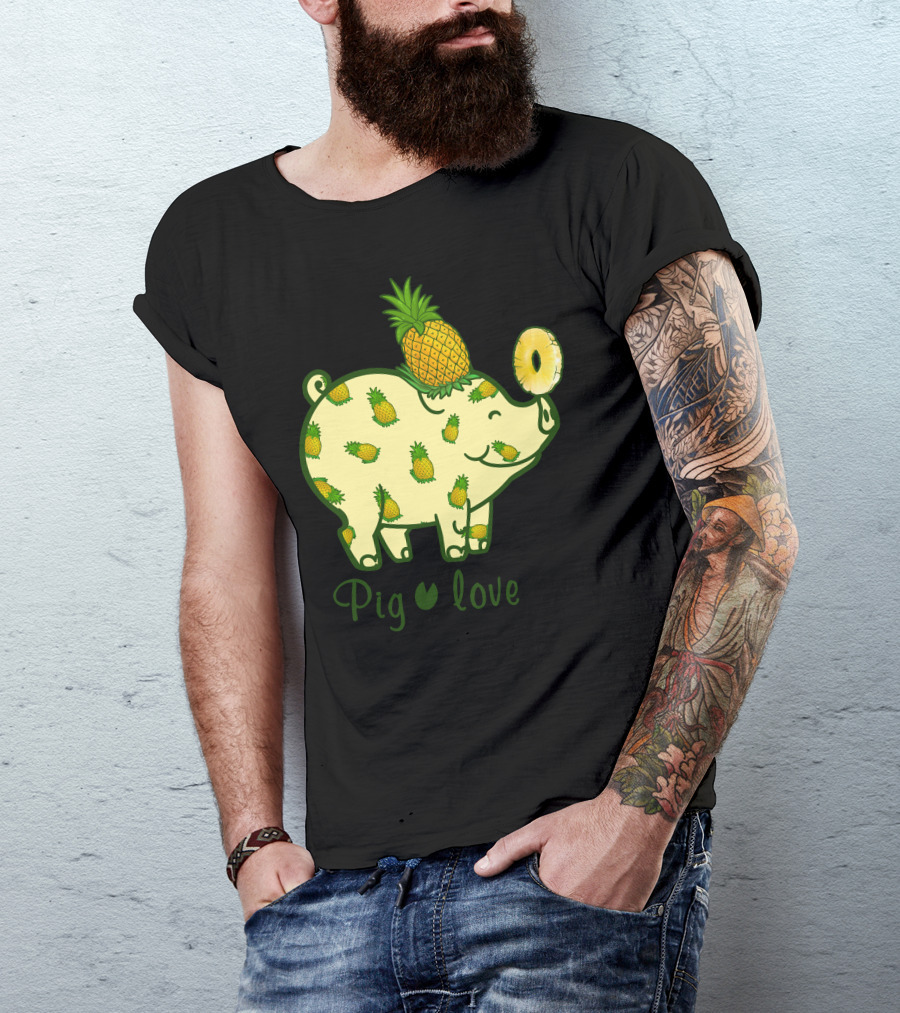 Pig Love Pineapple Pattern Cute Farm Animal T-Shirt