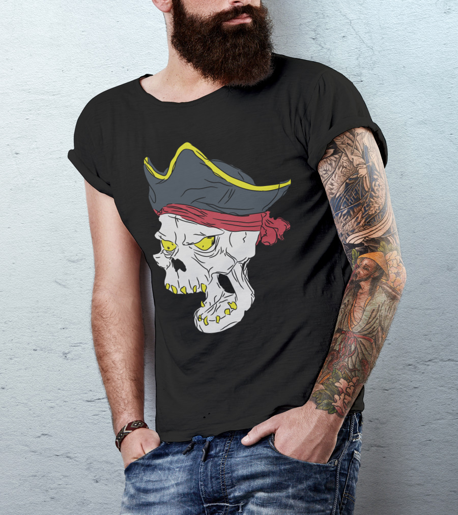 Pirate Skull With Hat And Bandana Skeleton Bone T-Shirt