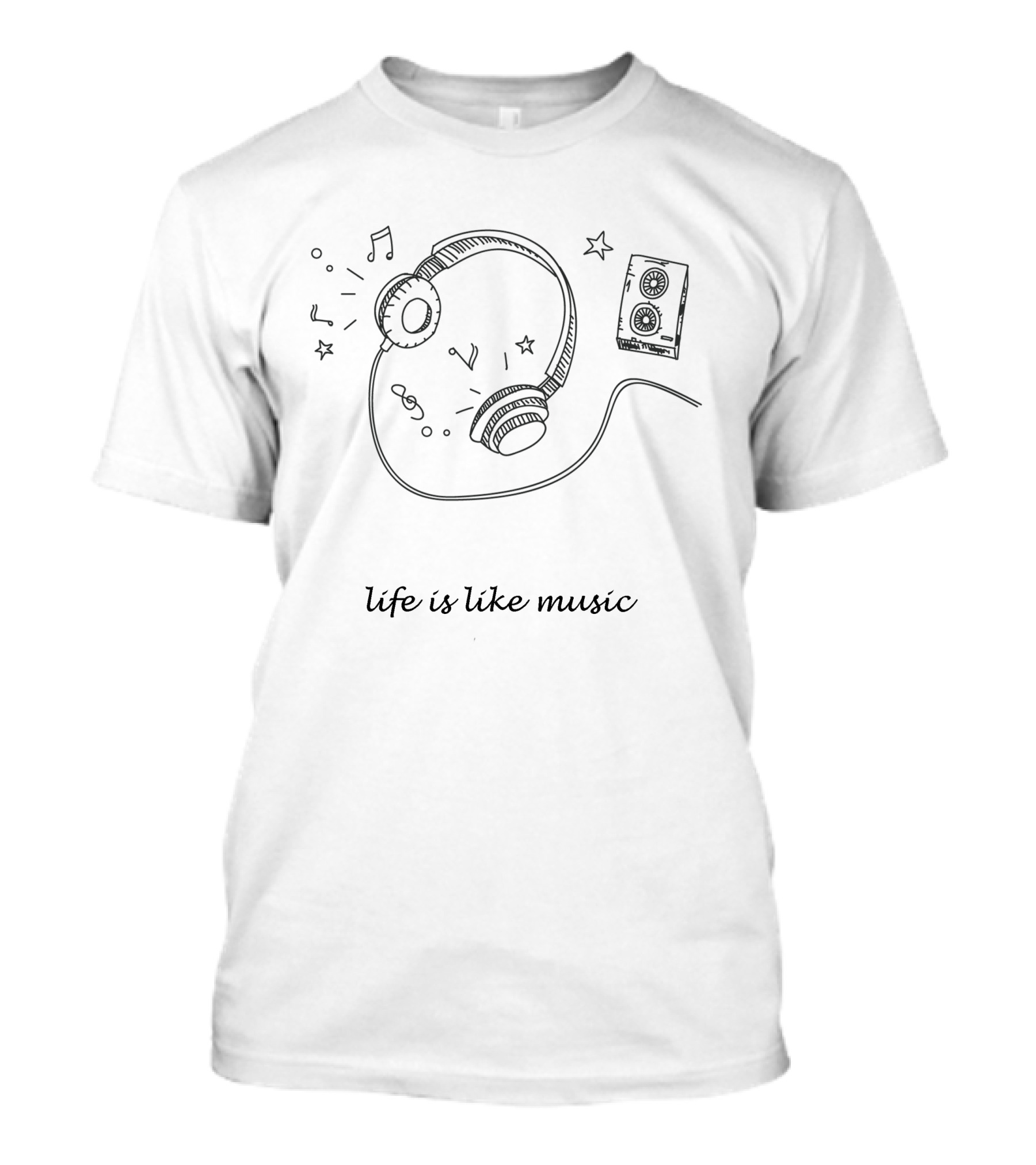 Pngtree Hand Painted Black And White Headphones And Cassette Life Is Like Music T-Shirt