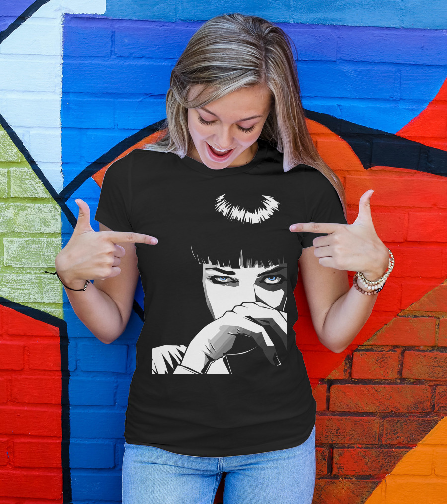 Pulp Fiction Mia Wallace Black And White Blue Eyes T-Shirt