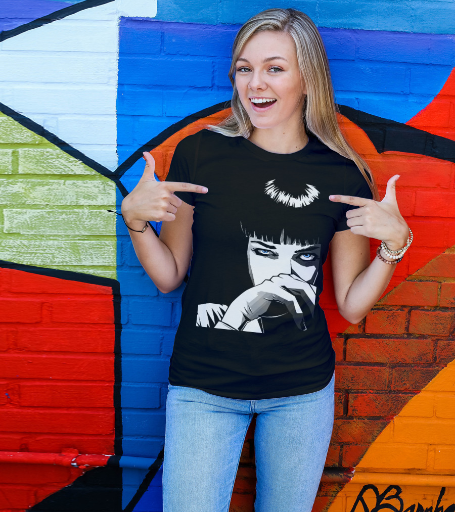 Pulp Fiction Mia Wallace Black And White Blue Eyes T-Shirt