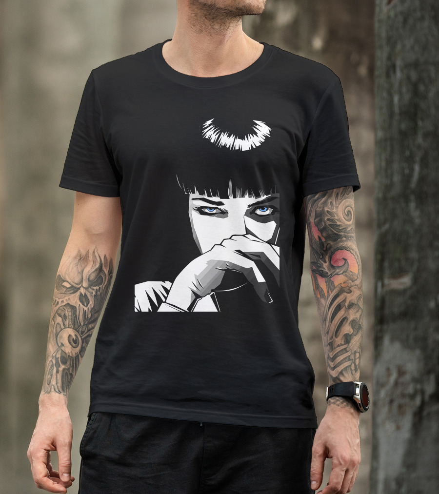 Pulp Fiction Mia Wallace Black And White Blue Eyes T-Shirt