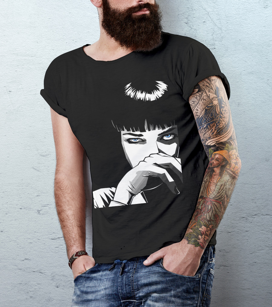 Pulp Fiction Mia Wallace Black And White Blue Eyes T-Shirt