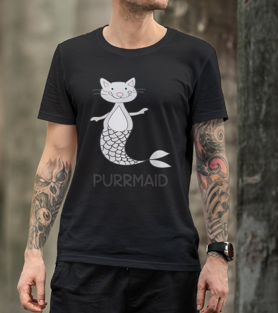 Purrmaid Funny Kitty Cat Mermaid With Whiskers And Fish Tail T-Shirt