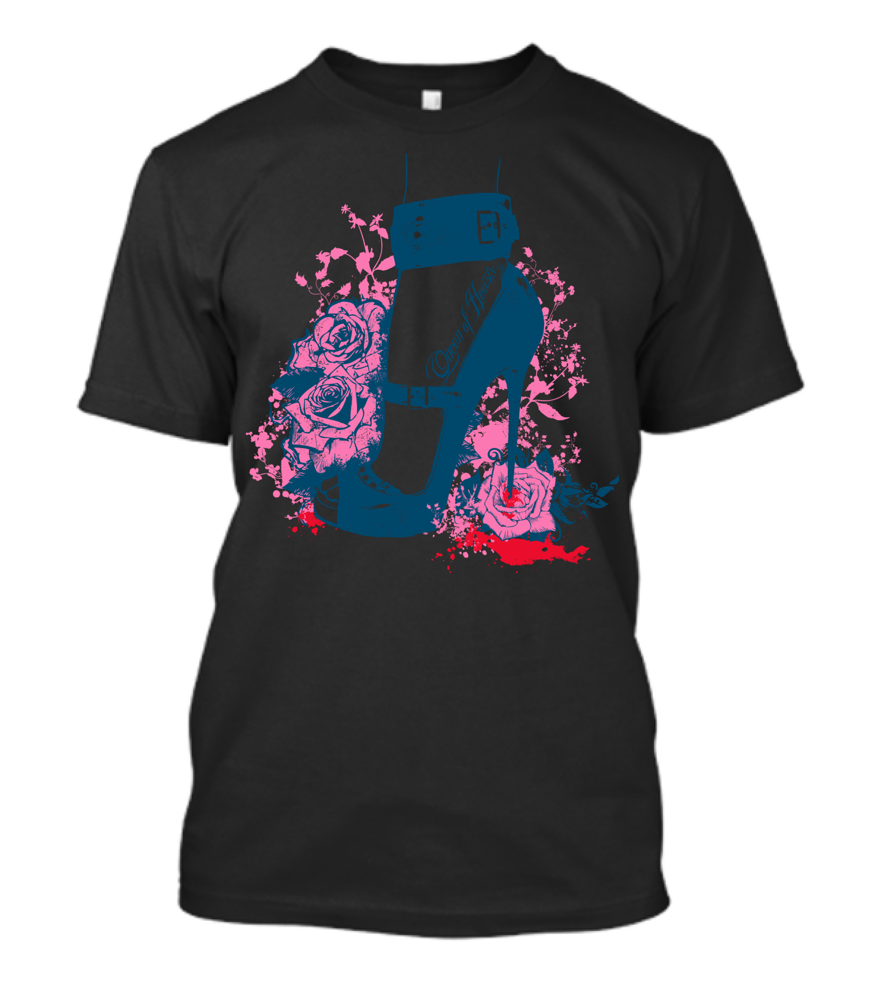 Queen Of Hearts Stiletto With Roses T-Shirt