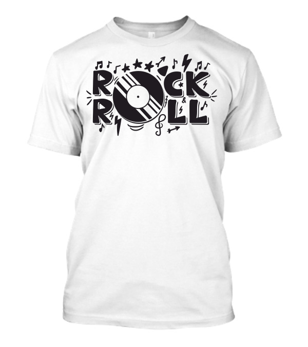 Rock Roll Music Notes Stars Vinyl Record Lightning T-Shirt