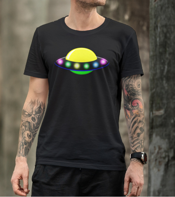 Rocket Astronaut UFO Planets Space Colorful Flying Saucer T-Shirt