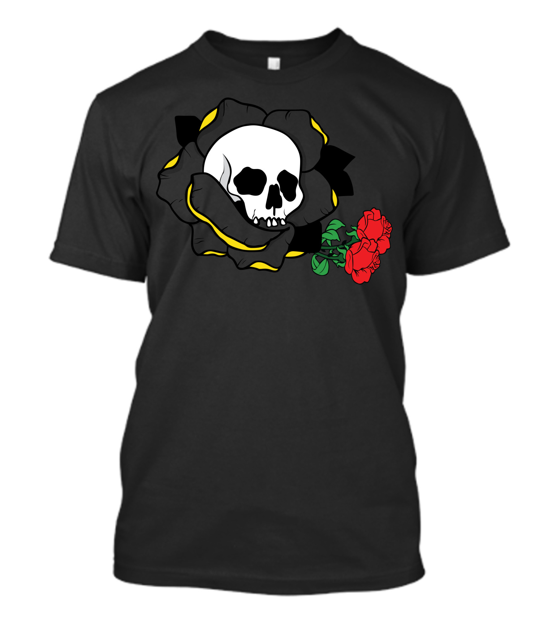 Black Rose Skull With Red Roses T-Shirt
