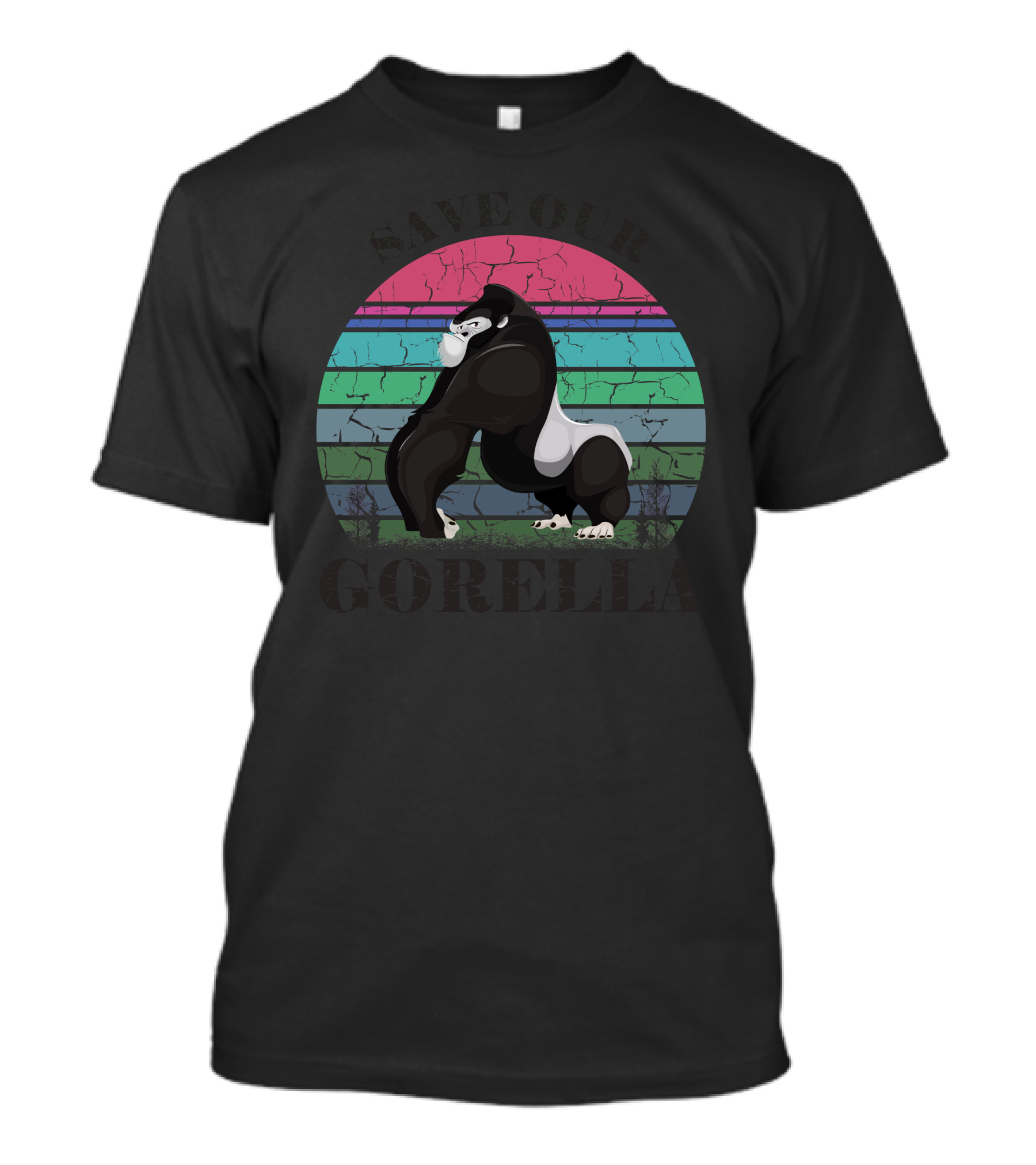 Save Our Gorillas Retro Striped Sunset T-Shirt