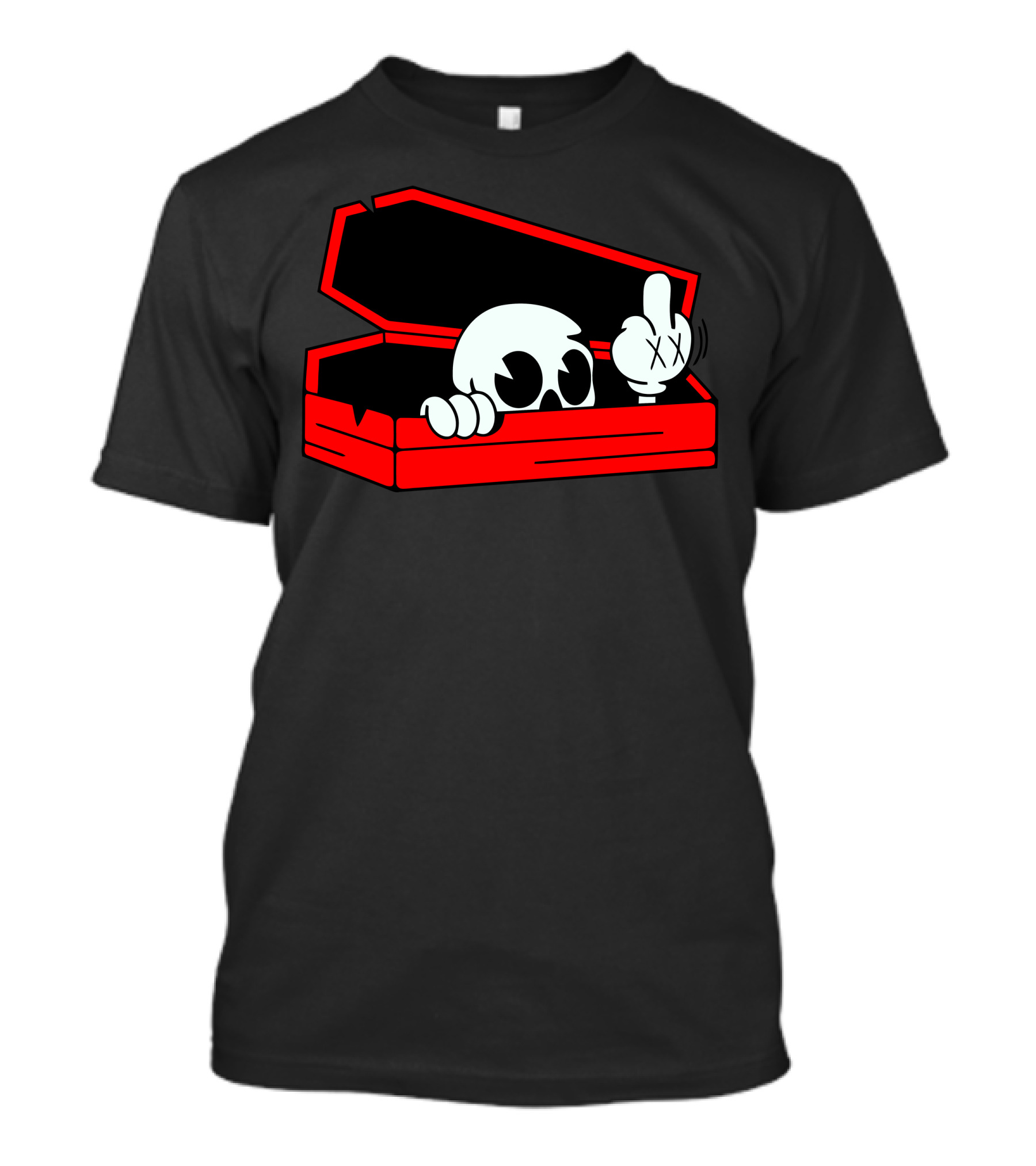 Skull In Red Coffin Middle Finger Gesture T-Shirt