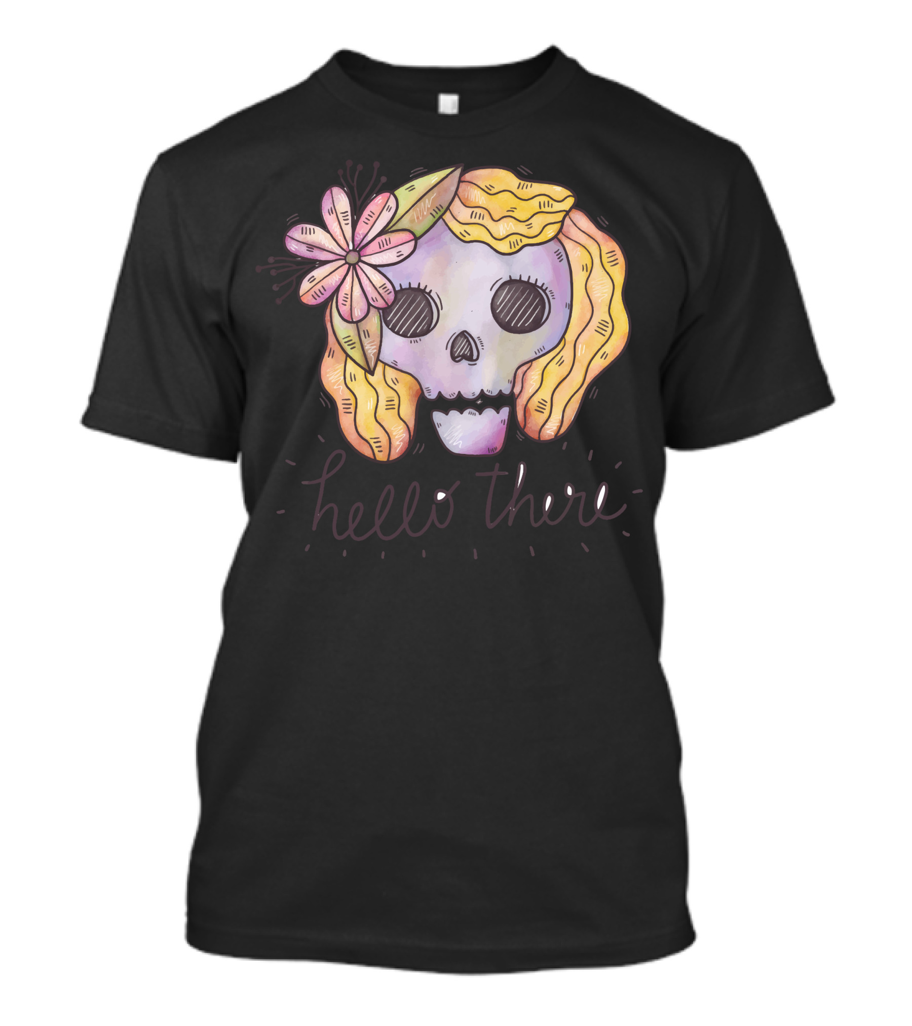 Hello There Skull With Flower And Pastel Colors T-Shirt