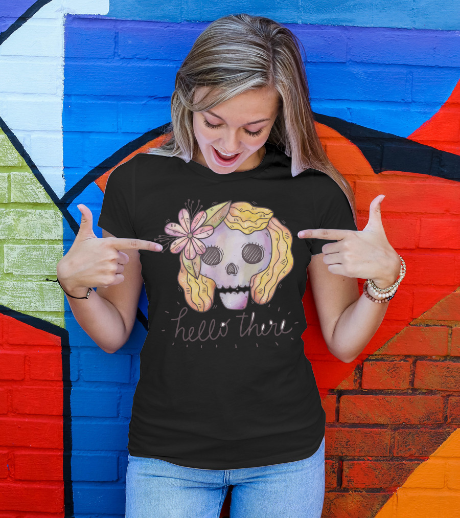 Hello There Skull With Flower And Pastel Colors T-Shirt