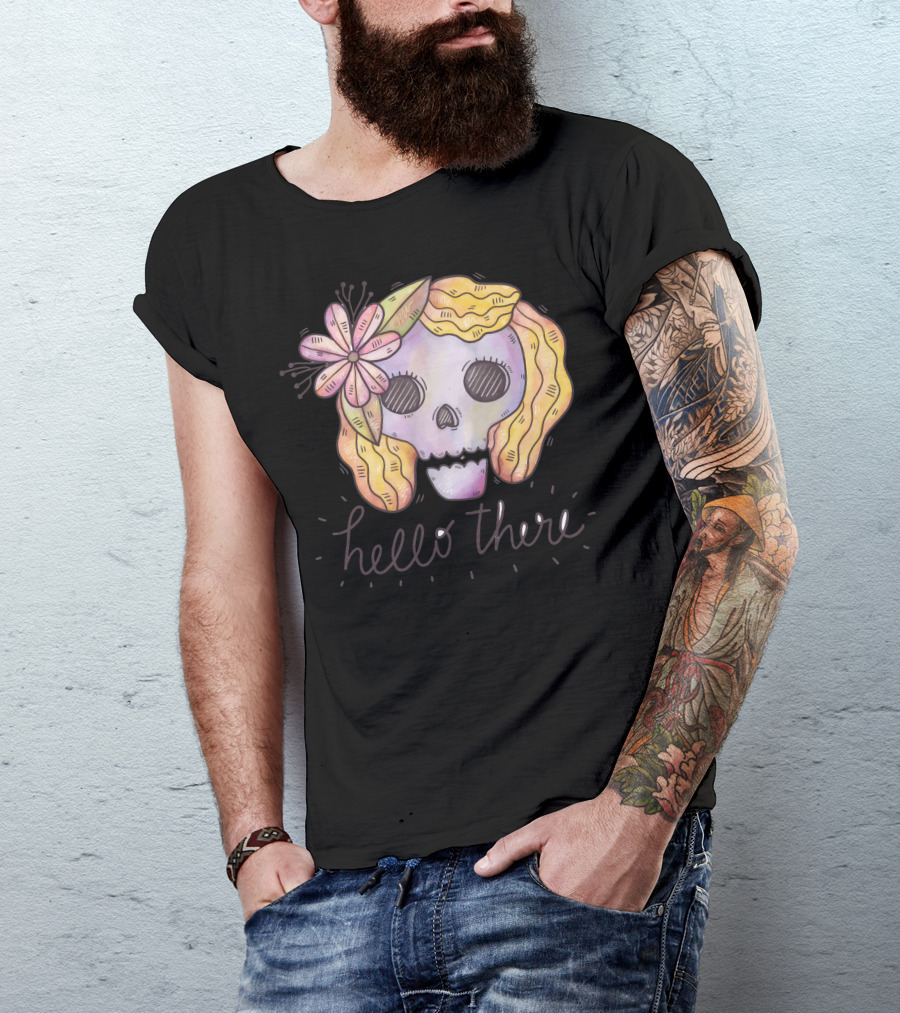 Hello There Skull With Flower And Pastel Colors T-Shirt