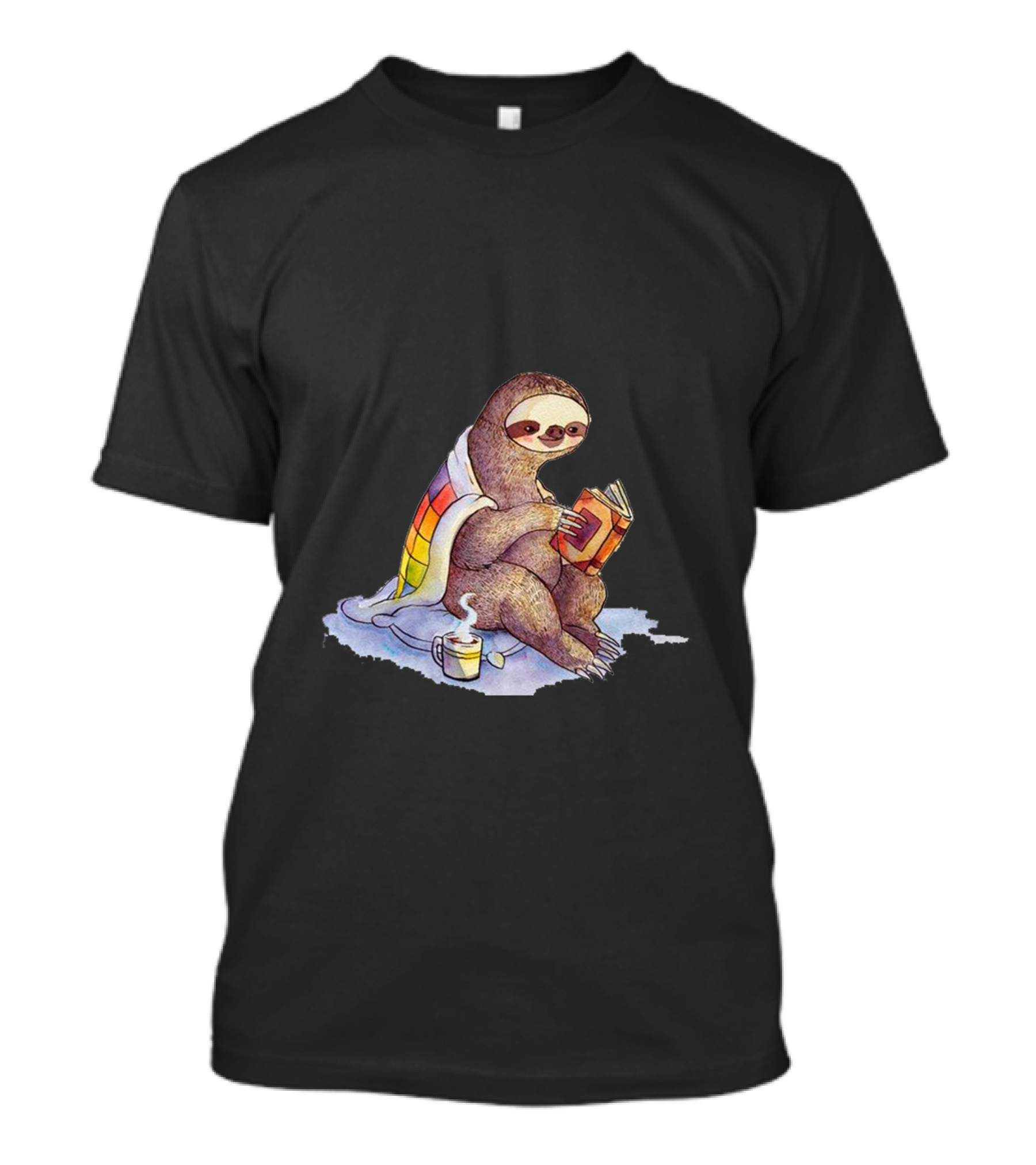Cozy Sloth Enjoying Booktime With Blanket And Coffee T-Shirt