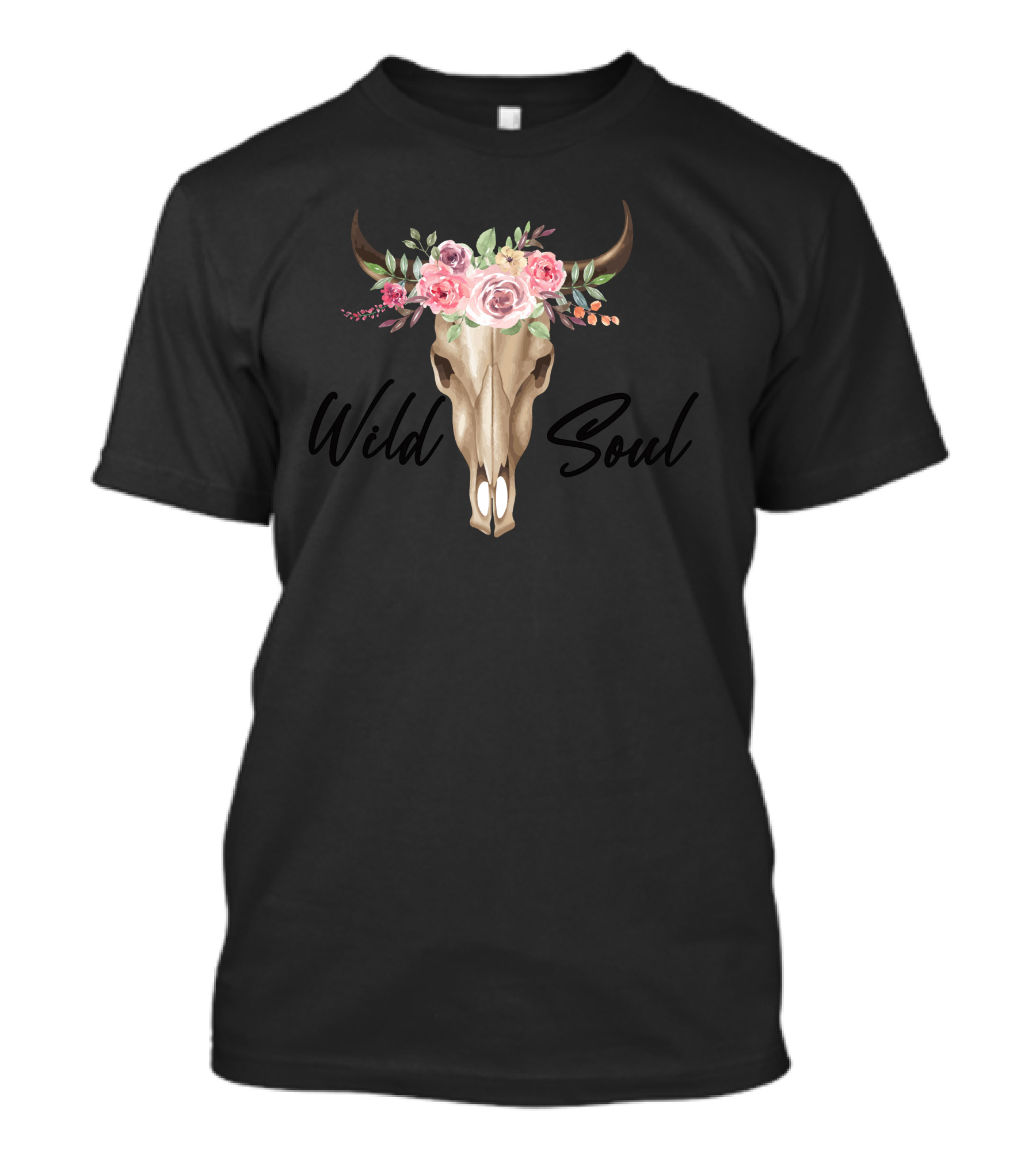 Wild Soul Bohemian Floral Bull Skull T-Shirt
