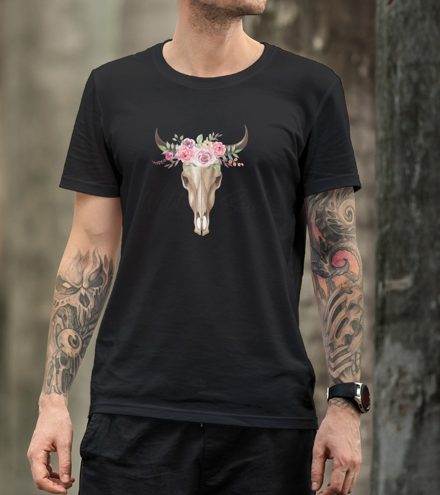 Wild Soul Bohemian Floral Bull Skull T-Shirt