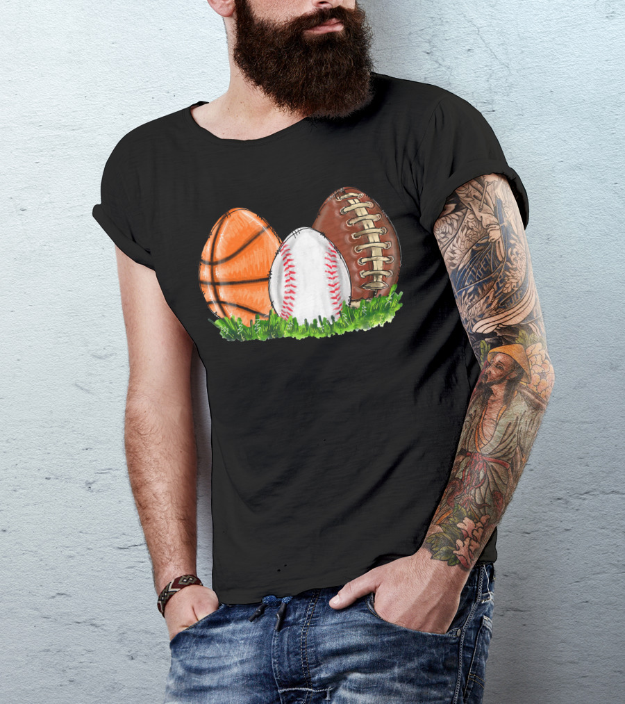 Basketball Baseball Football Easter Eggs T-Shirt